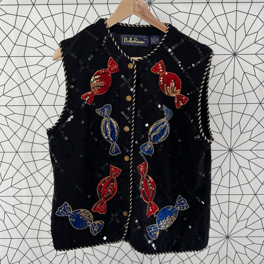Vintage BellePointe Embellished Candy Vest | Beaded Sequin Knit | Size M